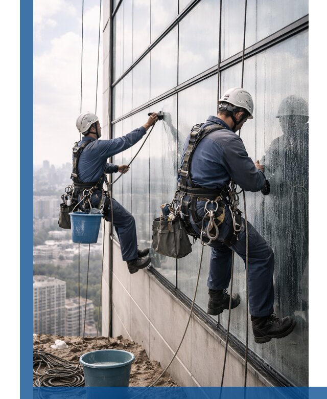 Профессиональная мойка фасадных окон альпинистами в Ульяновске