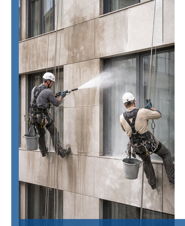 Послестроительная мойка фасада промышленным альпинизмом в Ульяновске