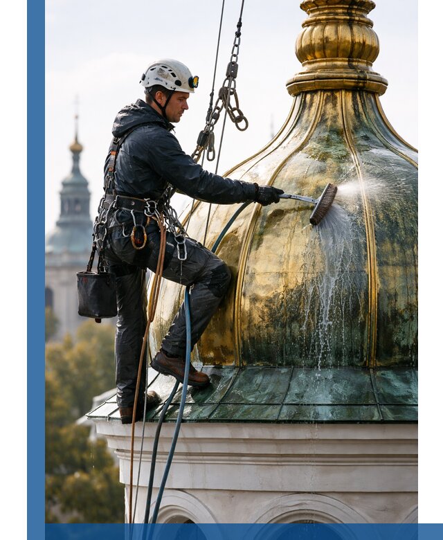 Профессиональная мойка куполов и шпилей высотными альпинистами в Ульяновске