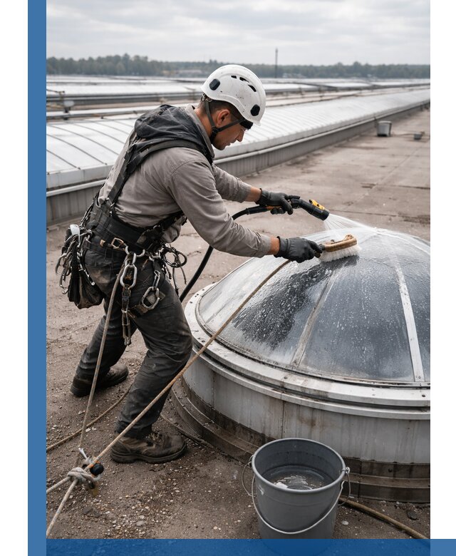 Мойка зенитных фонарей на кровле для промышленных объектов в Ульяновске