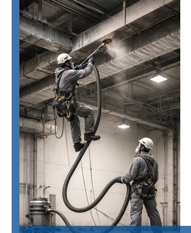 Обеспыливание потолочных конструкций в Ульяновске промышленным альпинизмом