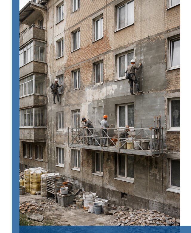 Капитальный ремонт фасада в Ульяновске с восстановлением и гидроизоляцией