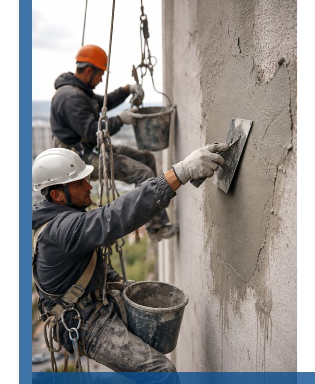 Штукатурка фасада на высоте в Ульяновске профессиональные работы