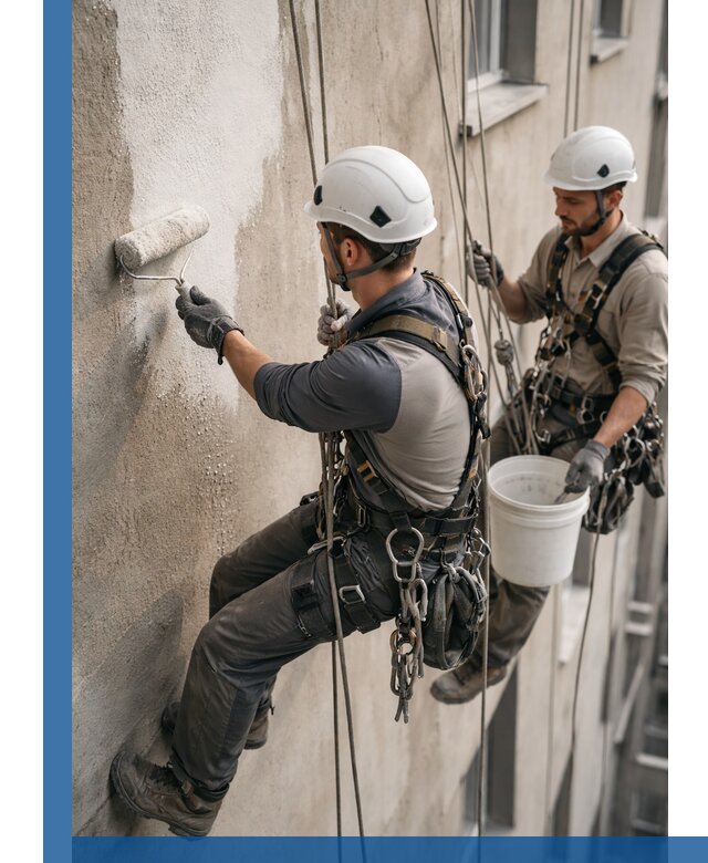 Грунтовка фасада на высоте в Ульяновске промышленными альпинистами