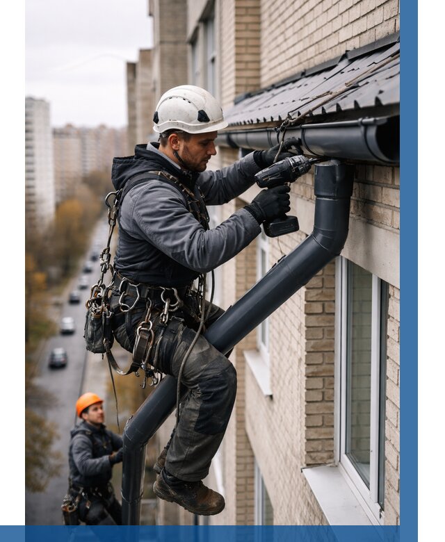 Монтаж водосточной системы на здании в Ульяновске от 5143 р. | ВЫСОТНИК-Улн