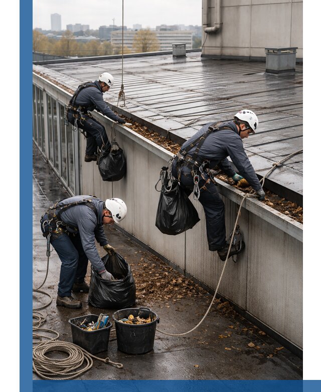 Очистка кровли по периметру в Ульяновске силами промышленных альпинистов