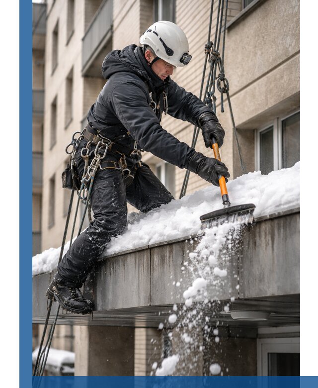 Очистка козырьков от снега в Ульяновске круглогодично безопасно