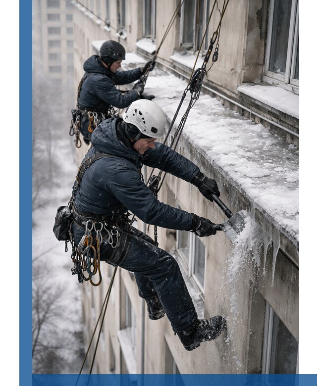 Удаление наледи и сосулек с карнизов в Ульяновске профессионально