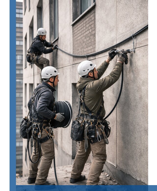 Прокладка кабеля по фасаду в Ульяновске, профессиональный монтаж