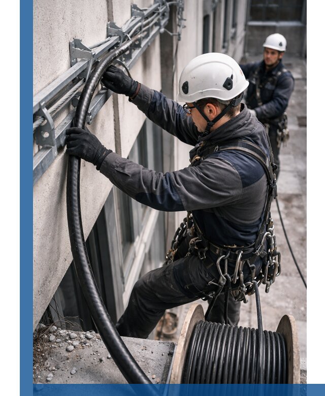 Протяжка кабеля питания на высоте в Ульяновске с гарантией безопасности и качества