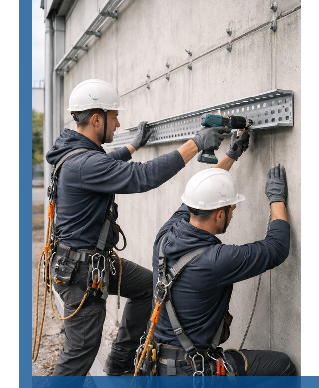 Монтаж кабельных лотков на фасаде зданий в Ульяновске с гарантией