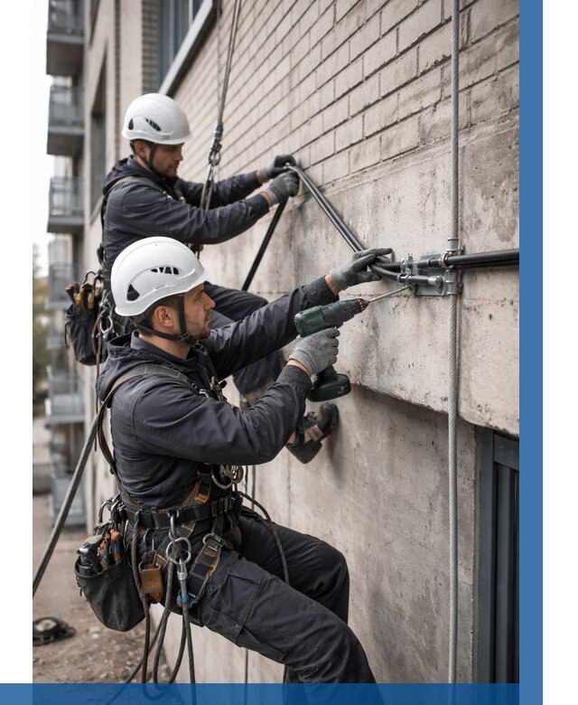 Крепление кабеля на фасаде в Ульяновске от 360 р. | ВЫСОТНИК-Улн