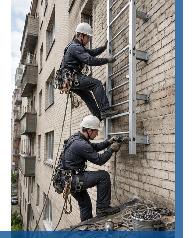 Монтаж пожарной лестницы в Ульяновске от 25713 р заказать у ВЫСОТНИК-Улн