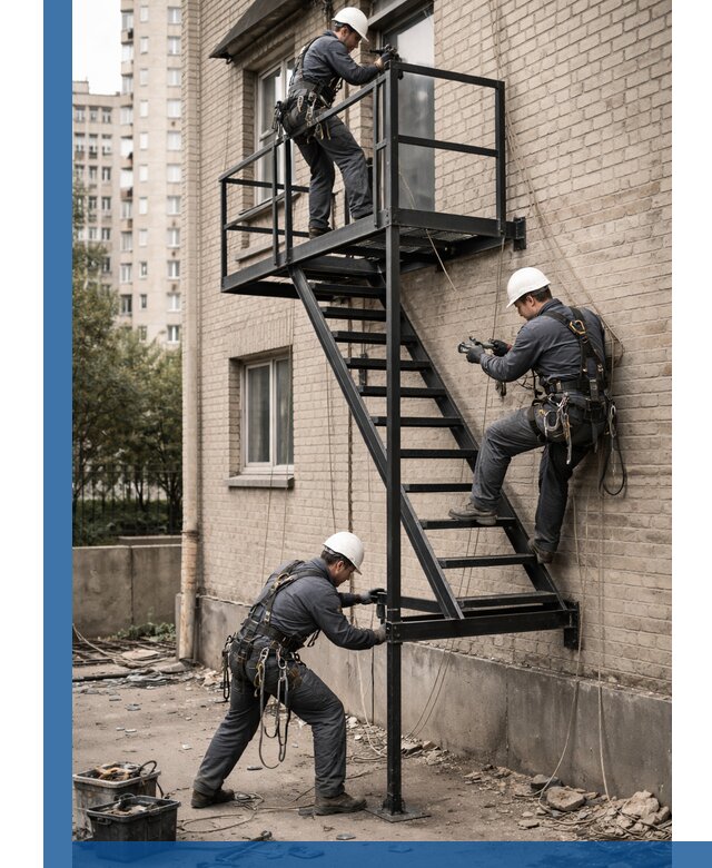 Монтаж пожарной лестницы в Ульяновске, установка и крепление