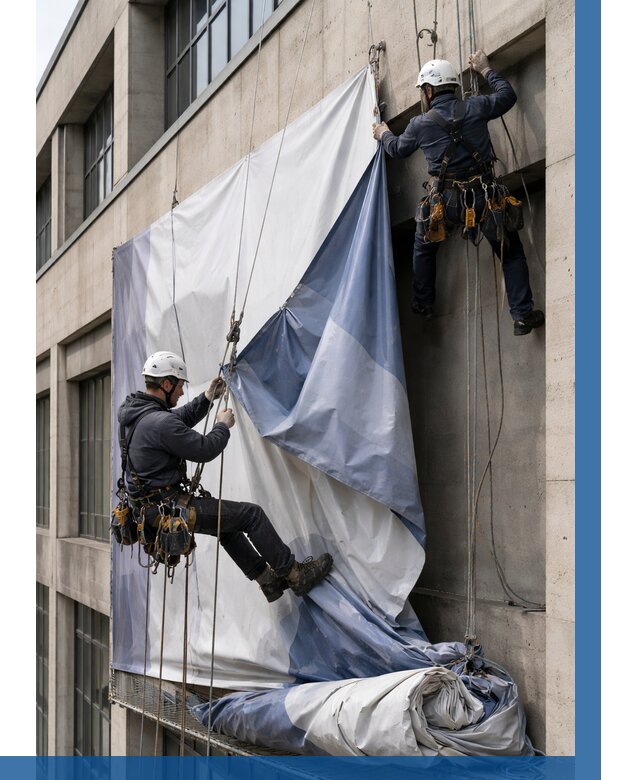 Демонтаж баннеров с фасада в Ульяновске от 4628 р. | ВЫСОТНИК-Улн