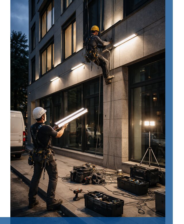 Монтаж архитектурной подсветки здания в Ульяновске от 2571 р.|ВЫСОТНИК-Улн