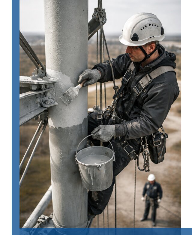 Покраска мачт связи в Ульяновске промышленными альпинистами