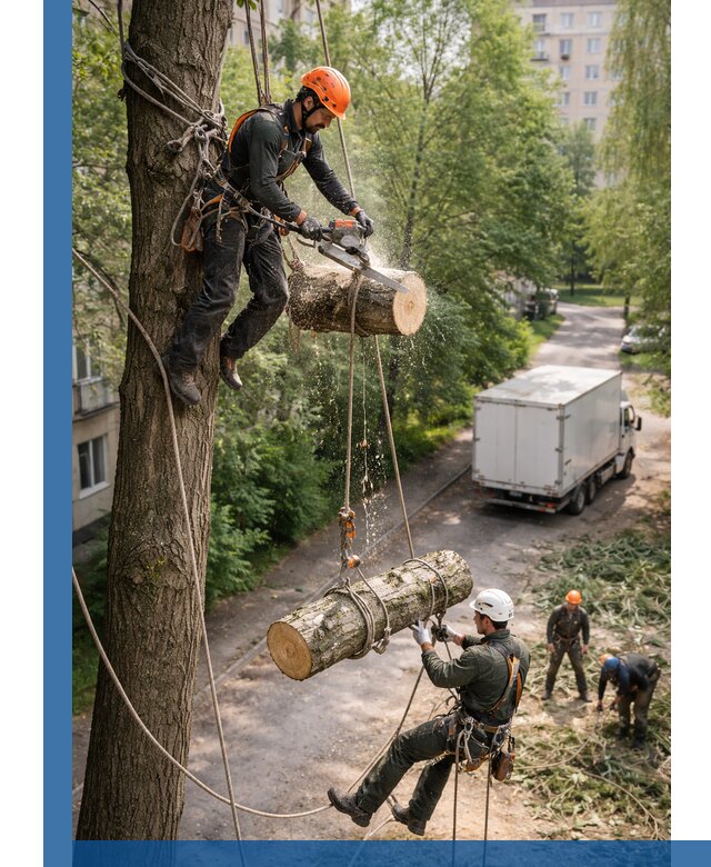 Спил деревьев альпинистами в Ульяновске, безопасно и без повреждений